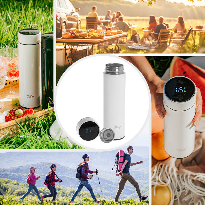 Adler thermos flask, LED touchscreen display, 473 ml capacity, white, AD 4506