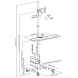 Maclean professional laptop stand cart, mobile computer workstation on wheels, max 17"-32", max 20kg, MC-793