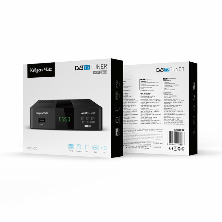 KM0550D DVB-T2 Tuner and Decoder with H.265 HEVC, EPG, PVR, and Timeshift by Kruger&Matz