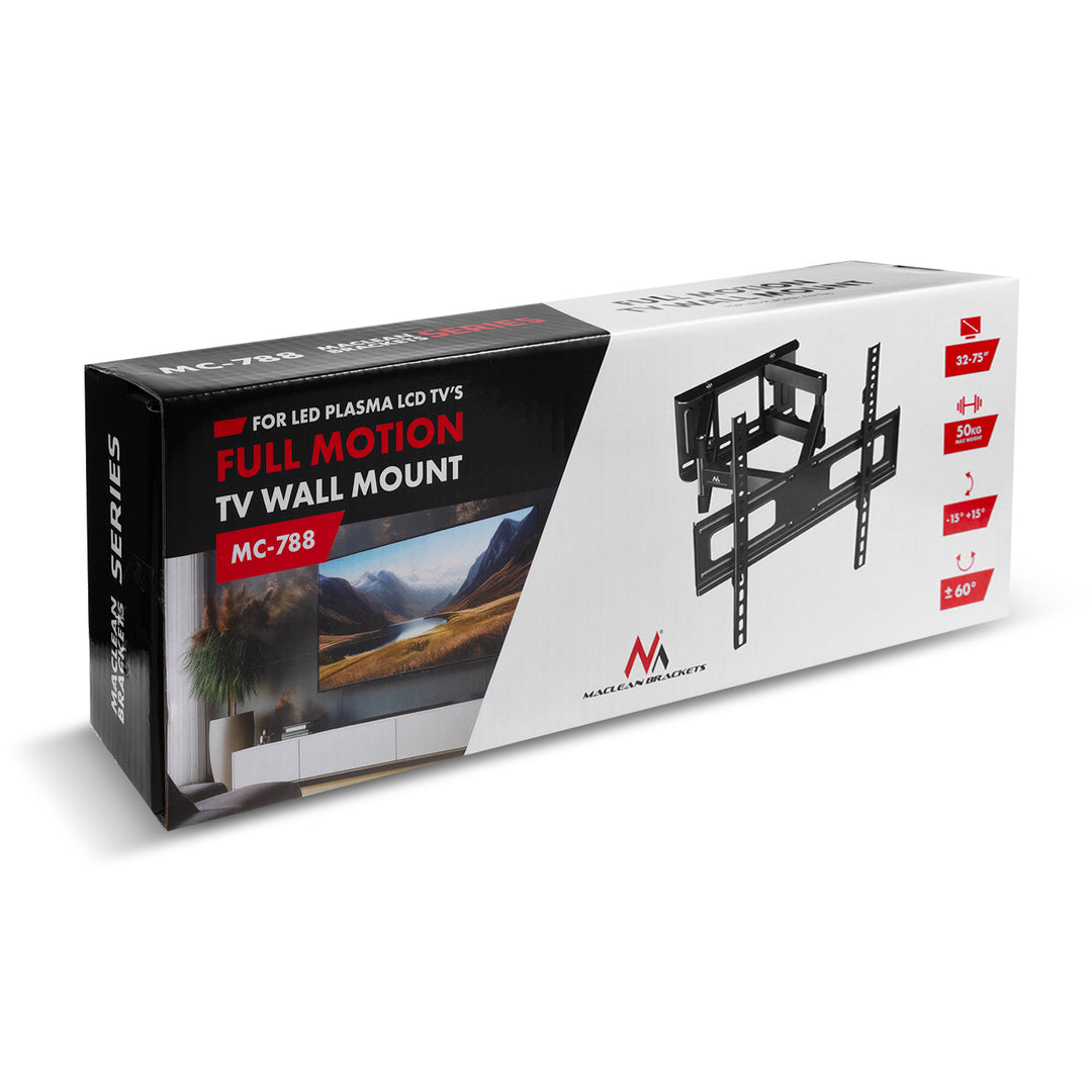 Maclean TV Mount, max VESA 400x400, 32-75", 50kg, horizontal and vertical angle adjustment, profile 80-380mm, black, MC-788