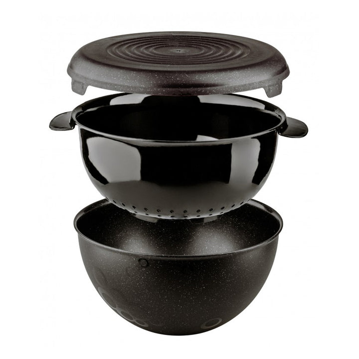 3L Cosmos Black Bowl Set with Lid &amp; Colander - Practical Kitchen Essential (#10072199)