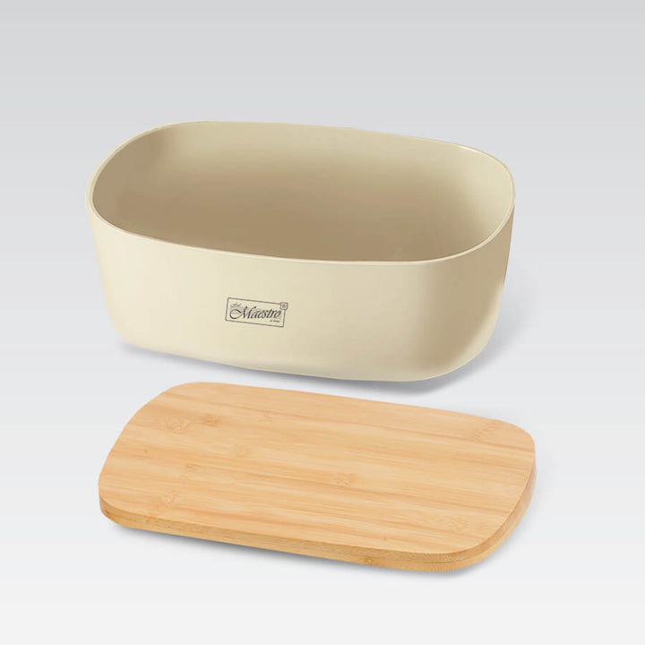 Maestro breadbox, bamboo lid, 35 x 24 x 12 cm, bread bin MR-1776-IVORY