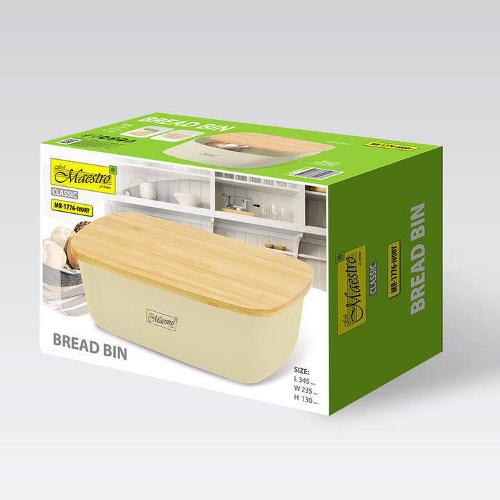 Maestro breadbox, bamboo lid, 35 x 24 x 12 cm, bread bin MR-1776-IVORY