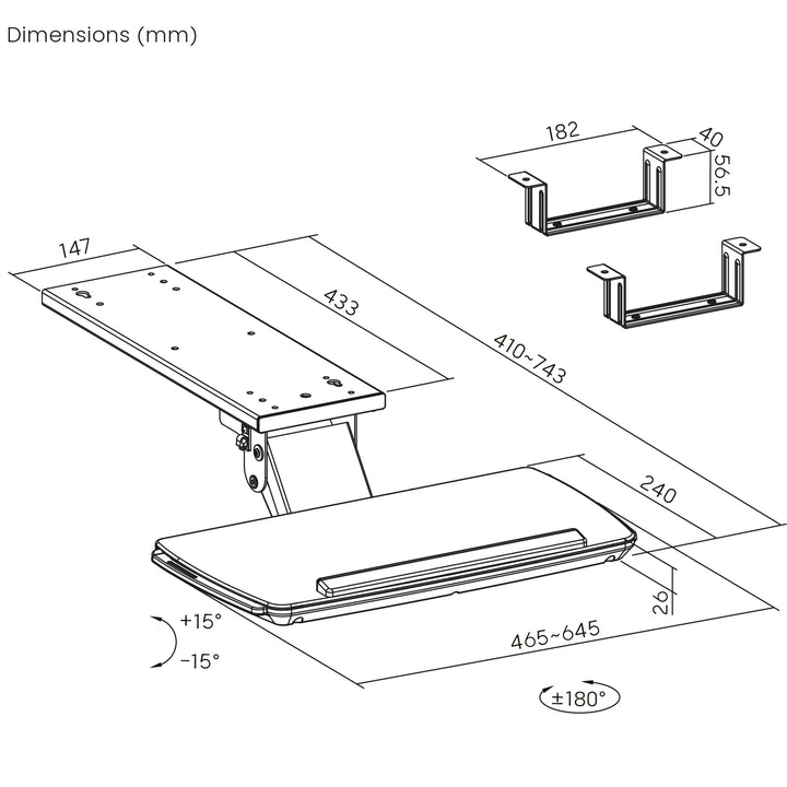 Maclean under-desk keyboard holder, adjustable, max. 5kg, white, MC-156 W