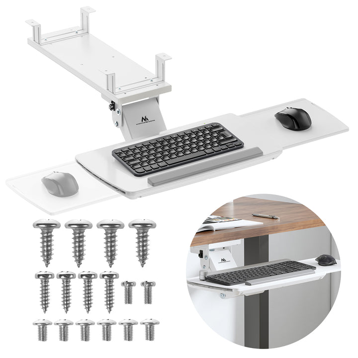 Maclean under-desk keyboard holder, adjustable, max. 5kg, white, MC-156 W