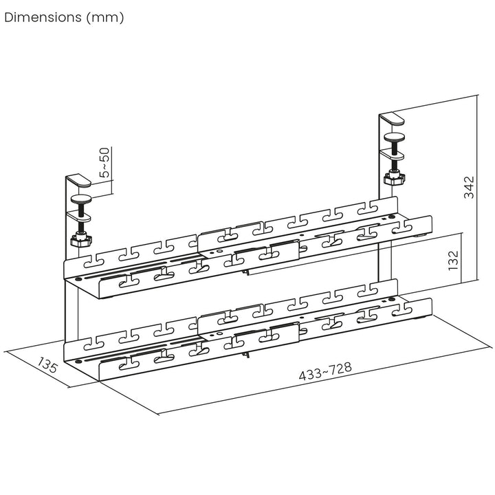 Eagróir cábla faoi dheasc Maclean, ualach uasta 5kg, uasmhéid 728mm, 2 leibhéal, bán, MC-102 W
