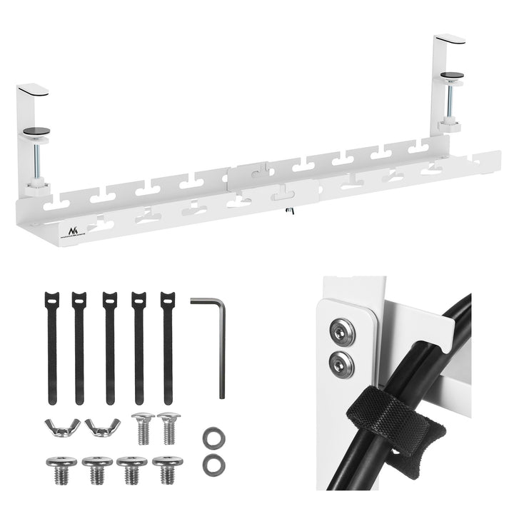 Maclean under-desk cable organizer, max. load 5kg, max. 728mm, white, MC-103 W