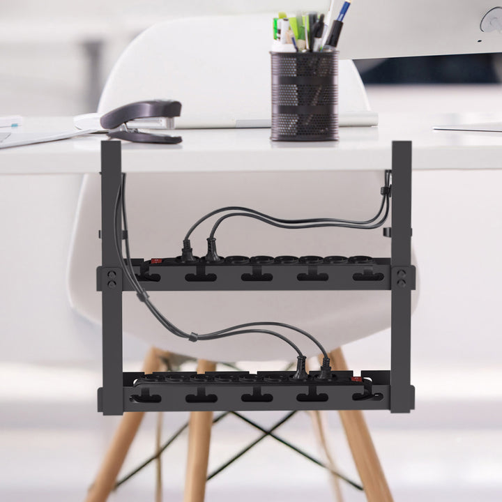 Maclean under-desk cable organizer, max load 5kg, 2 levels, black, MC-104 B