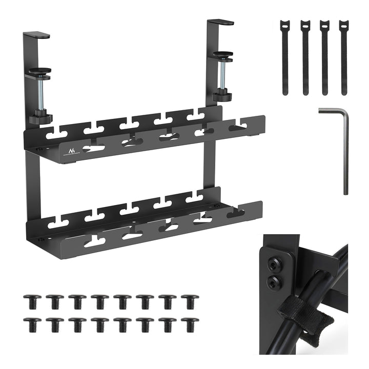 Maclean under-desk cable organizer, max load 5kg, 2 levels, black, MC-104 B