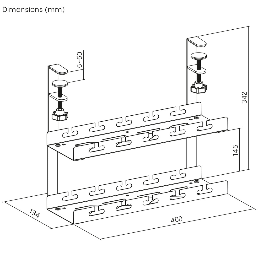 Maclean under-desk cable organizer, max. load 5kg, 2 levels, white, MC-104 W
