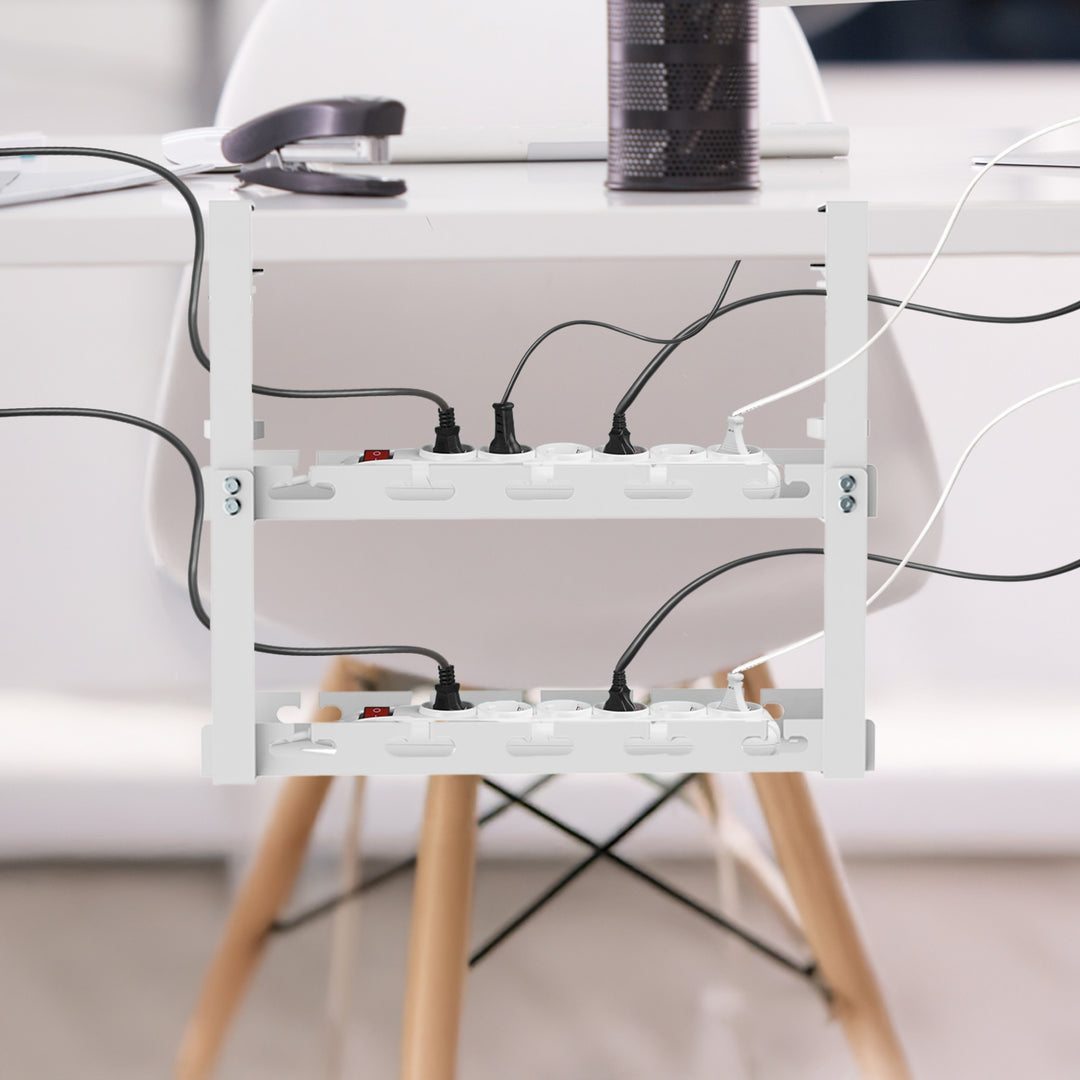 Maclean under-desk cable organizer, max. load 5kg, 2 levels, white, MC-104 W