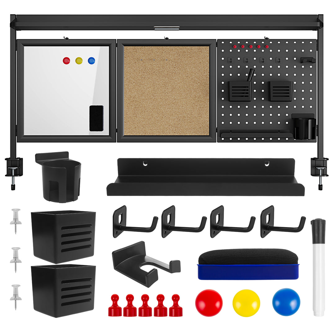 Ergo Office desk divider / organizer, max load 10kg, white and cork board, width 1250mm, black,ER-300 B