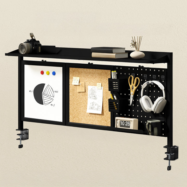 Ergo Office desk divider / organizer, max load 10kg, white and cork board, width 1250mm, black,ER-300 B