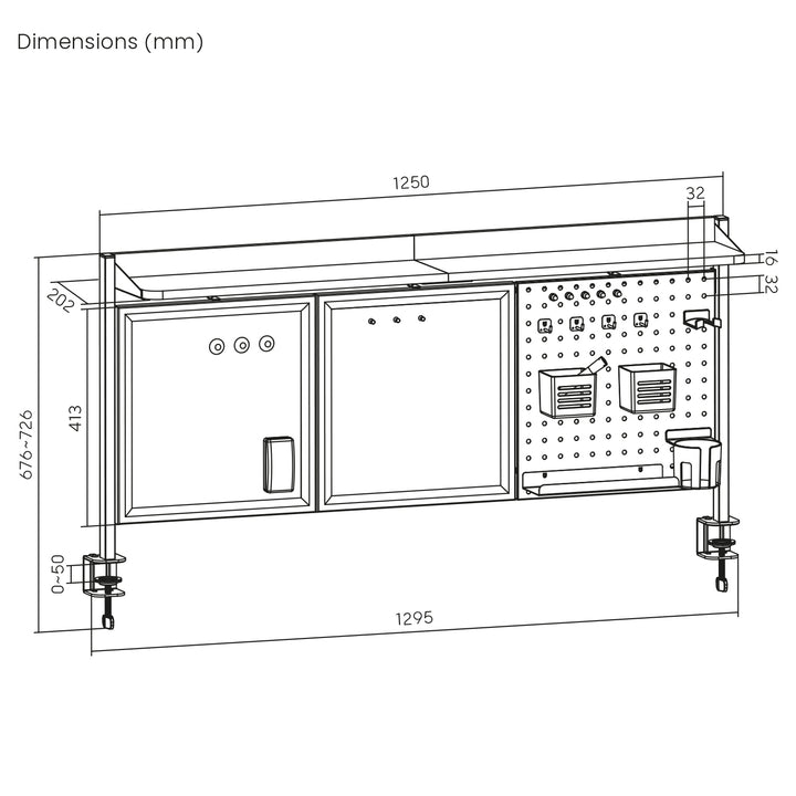 Ergo Office desk divider / organizer, max load 10kg, white and cork board, width 1250mm, white, ER-300 W