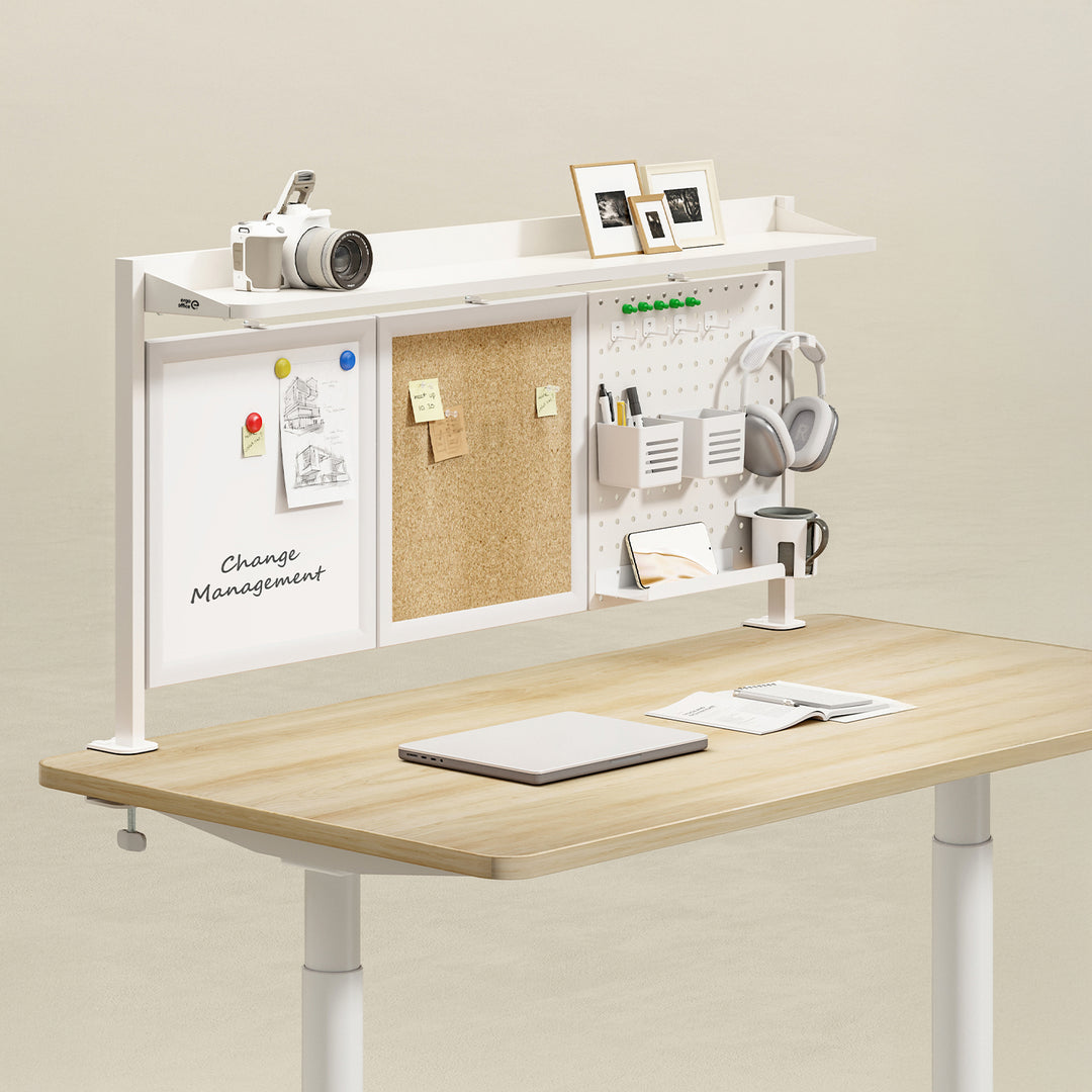 Ergo Office desk divider / organizer, max load 10kg, white and cork board, width 1250mm, white, ER-300 W