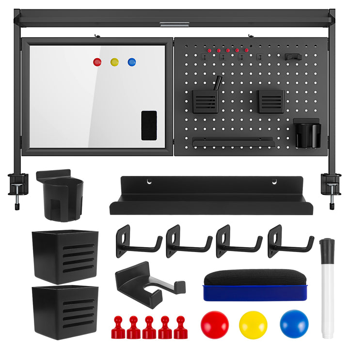 Ergo Office desk divider / organizer, max load 10kg, white board, width 1116mm, black, ER-301 B