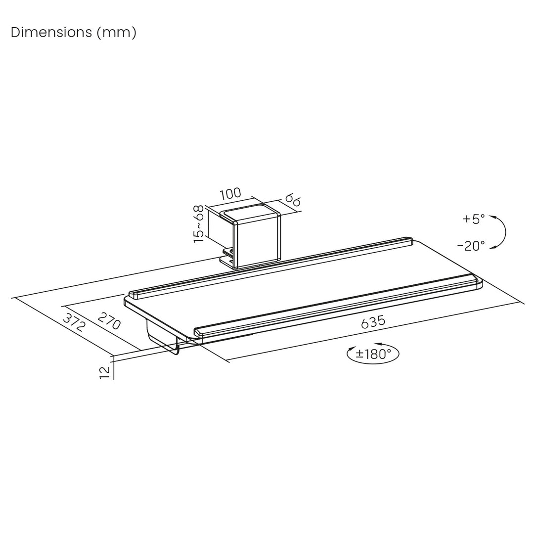 Maclean under-desk keyboard holder, max. load 5kg, horizontal and vertical reg., black, MC-108 B