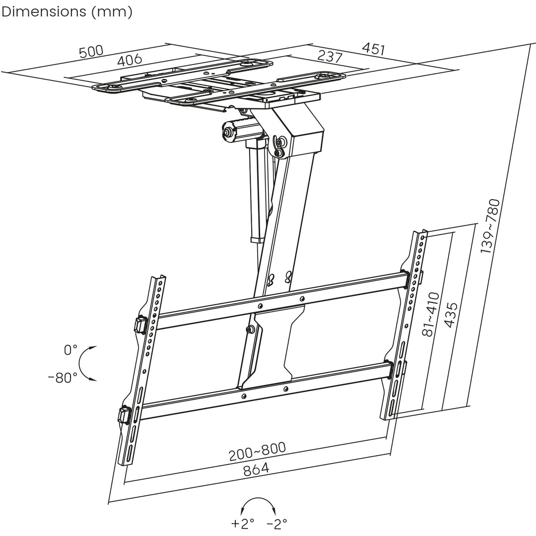 Maclean electric TV mount, ceiling mount, Tuya support, max. VESA 800x400, for TV 43-86", max. 45kg, MC-110 T