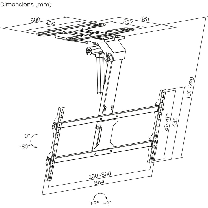 Maclean electric TV mount, ceiling mount, Tuya support, max. VESA 800x400, for TV 43-86", max. 45kg, MC-110 T
