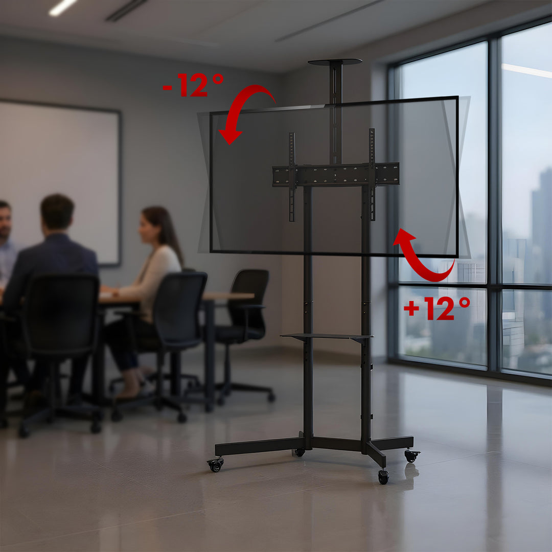 Seasamh/cart teilifíse Maclean, seilf ceamara, ar rothaí, 37-70", ualach uasta seilf 45kg/5kg, uasmhéid VESA 600x400, MC-113 B