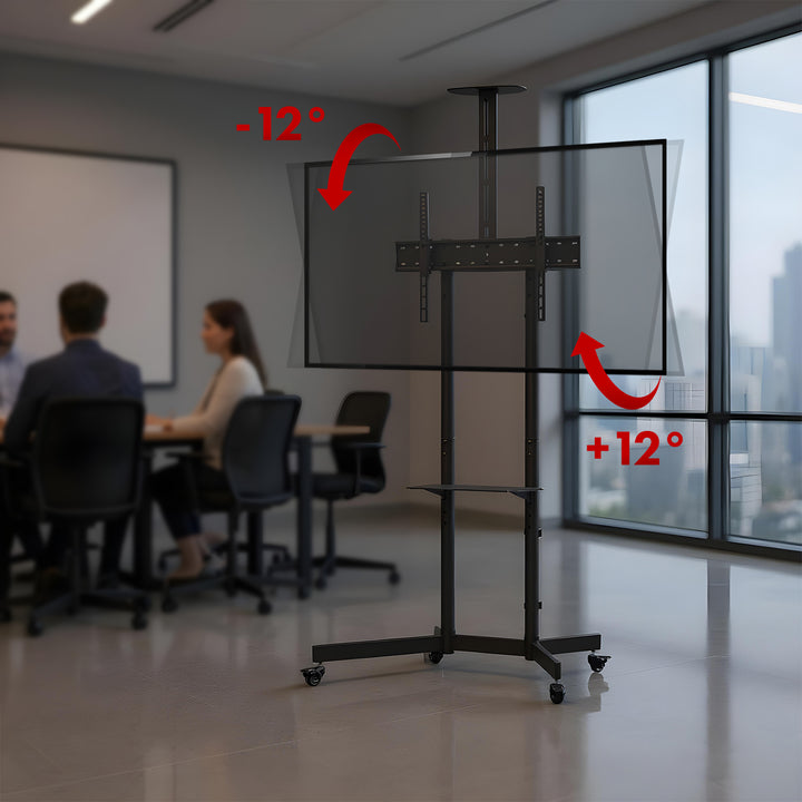 Seasamh/cart teilifíse Maclean, seilf ceamara, ar rothaí, 37-70", ualach uasta seilf 45kg/5kg, uasmhéid VESA 600x400, MC-113 B