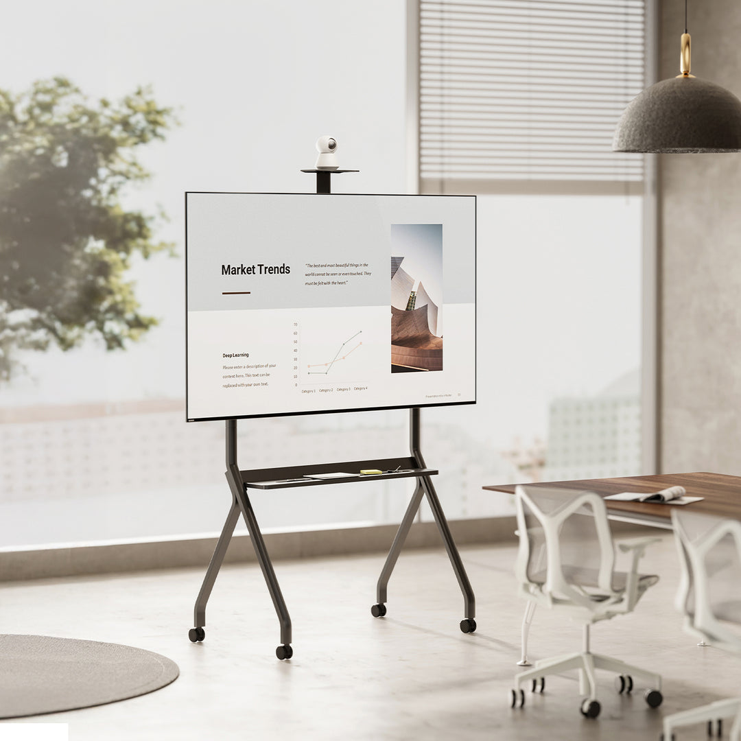 Maclean TV stand / cart, camera shelf, on casters, 55-100", max load 120kg/10kg shelf, max. VESA 900x600, black, MC-114 B