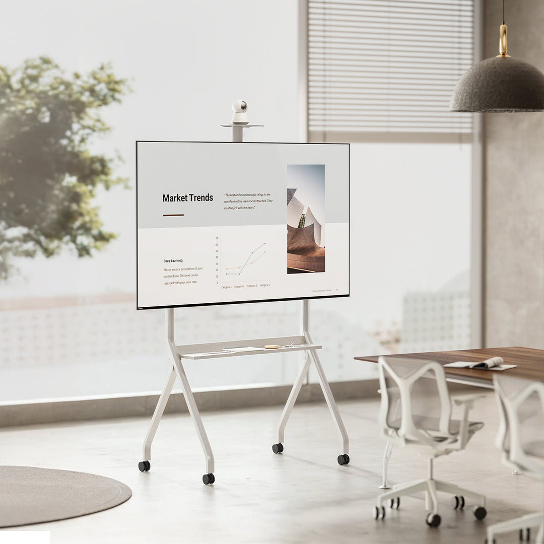 Maclean TV stand / cart, camera shelf, on casters, 55-100", max load 120kg/10kg shelf, max. VESA 900x600, white, MC-114 W