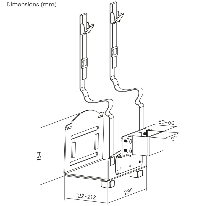 Maclean CPU computer mount, 122-212mm range, 10kg max load, black, MC-116 B
