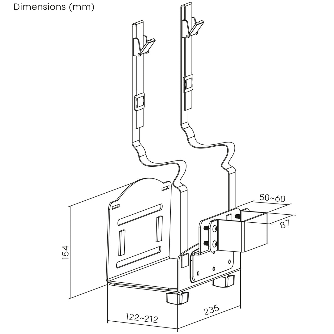 Maclean CPU computer mount, 122-212mm range, 10kg max load, white, MC-116 W
