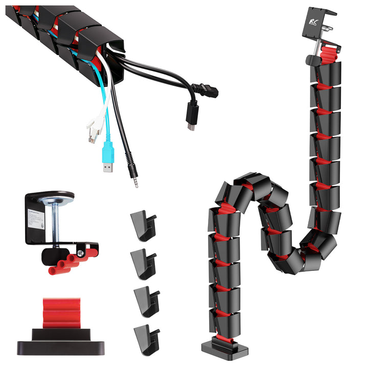 Nano RS desk cable organizer / cable grille, 1345mm, black and red, RS125