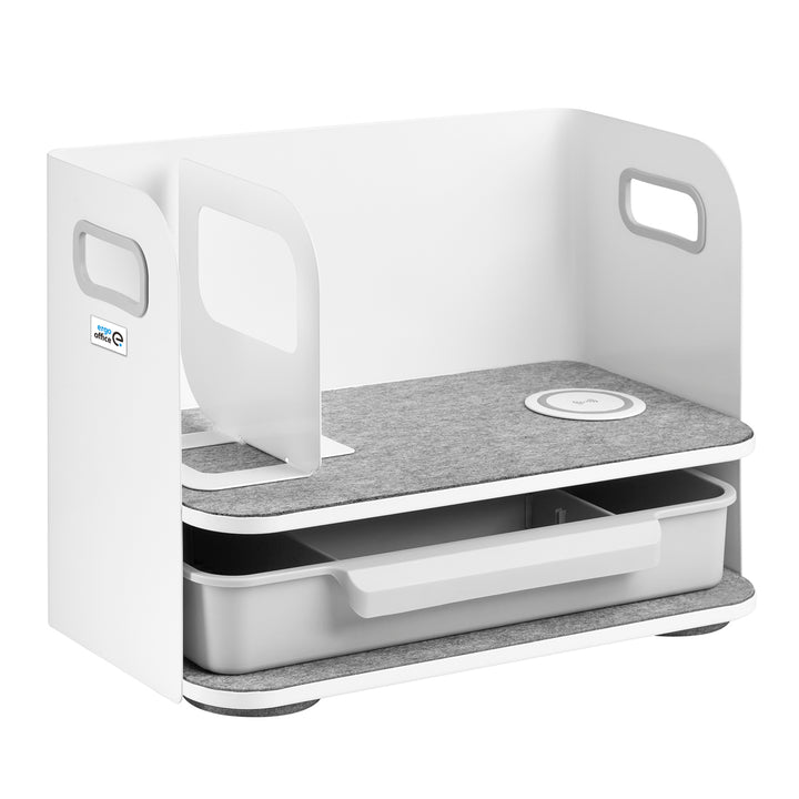 Desk organizer with drawer and wireless charger Ergo Office, white, max. 10kg, ER-441 + Under-desk organizer for office supplies up to 5kg ER-442