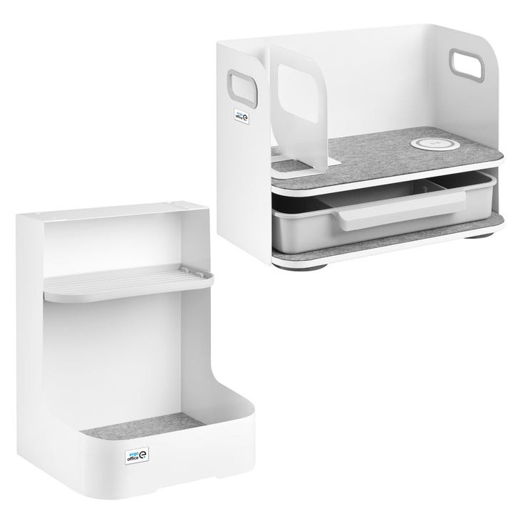 Desk organizer with drawer and wireless charger Ergo Office, white, max. 10kg, ER-441 + Under-desk organizer for office supplies up to 5kg ER-442