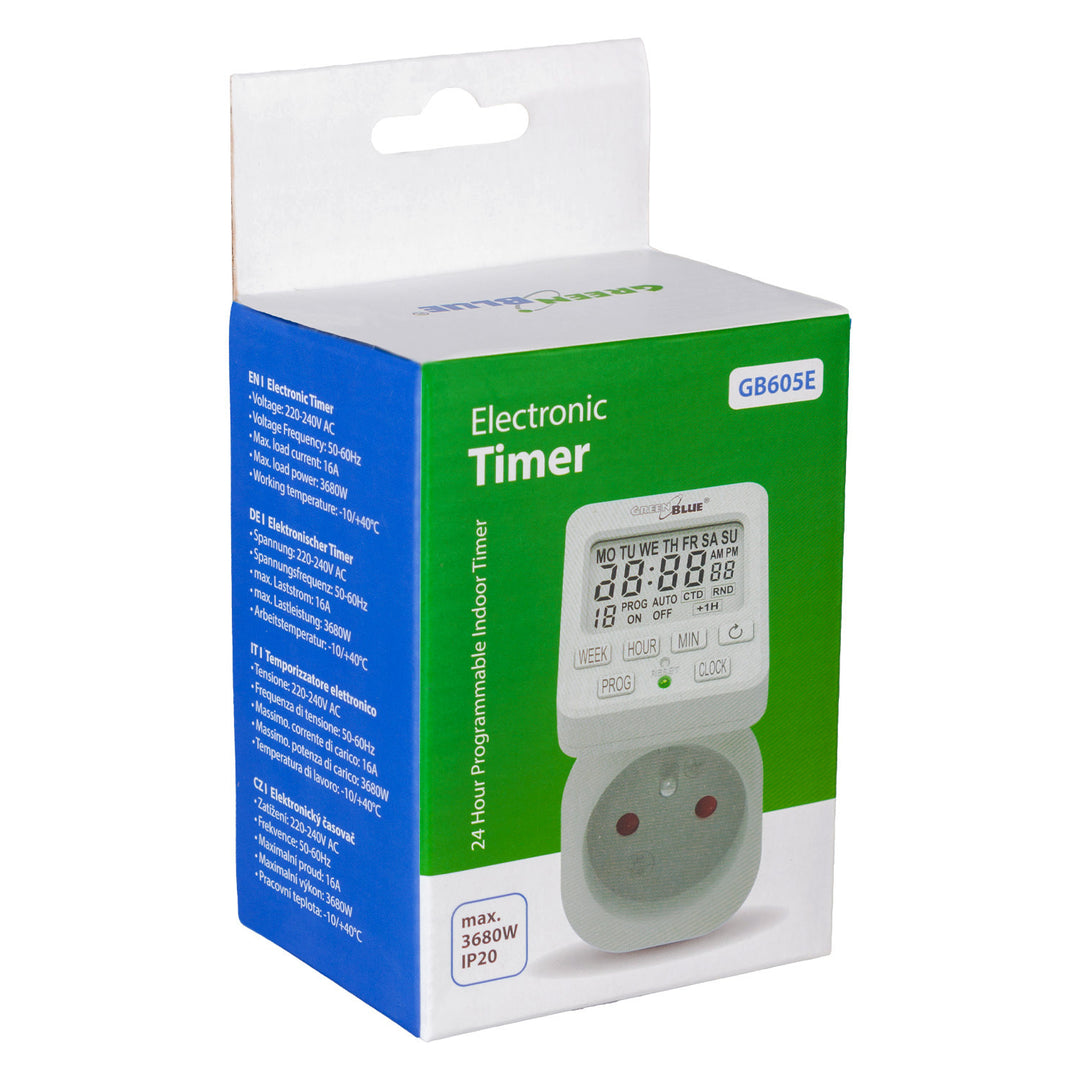 GreenBlue time switch - digital timer, max. load 16A, IP20, GB605 E, 2 pieces