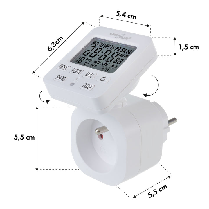 GreenBlue time switch - digital timer, max. load 16A, IP20, GB605 E, 2 pieces