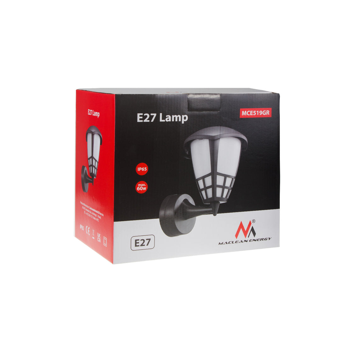 Wall lamp 1xE27 Maclean, max load 60W, IP65, grey color, MCE519 GR + LED filament bulb E27, 6W 230V Maclean Energy MCE267 WW warm white 3000K 720lm retro decorative edison