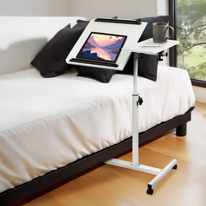 Seasamh deisce/ríomhaire glúine soghluaiste Maclean, bán, coigeartú airde 59-89cm, uasmhéid 30kg, MC-121 W