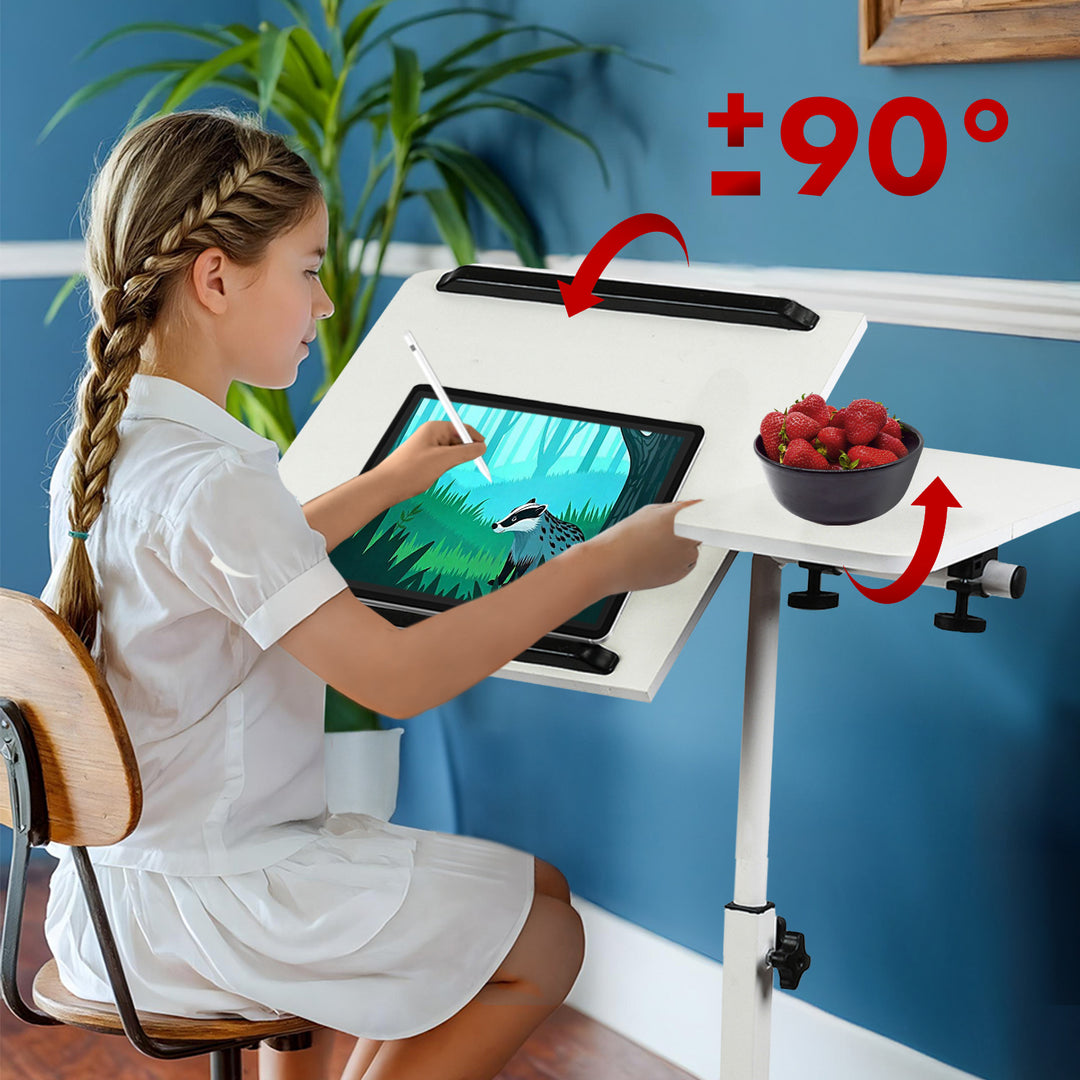 Seasamh deisce/ríomhaire glúine soghluaiste Maclean, bán, coigeartú airde 59-89cm, uasmhéid 30kg, MC-121 W