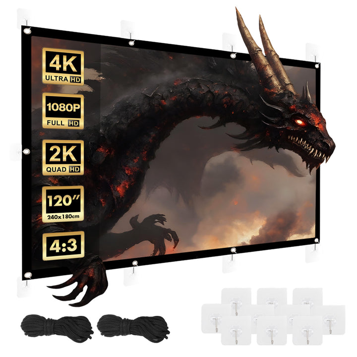 Scáileán teilgean Maclean, 120", 240x180cm, imeall 25mm 4:3, crúcaí teannais, MC-169