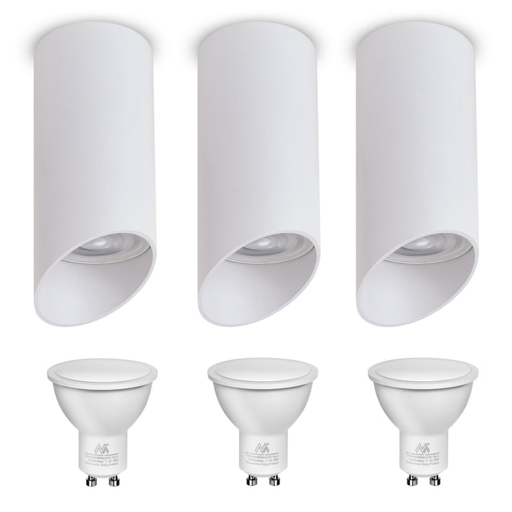 Maclean surface-mounted luminaire / tube, spot, round, aluminum, GU10, 55x130mm, color white, MCE360 W 3pcs + LED bulb GU10 7W Maclean Energy MCE437 WW warm white 3000K, 220-240V~, 50/60Hz, 3pcs
