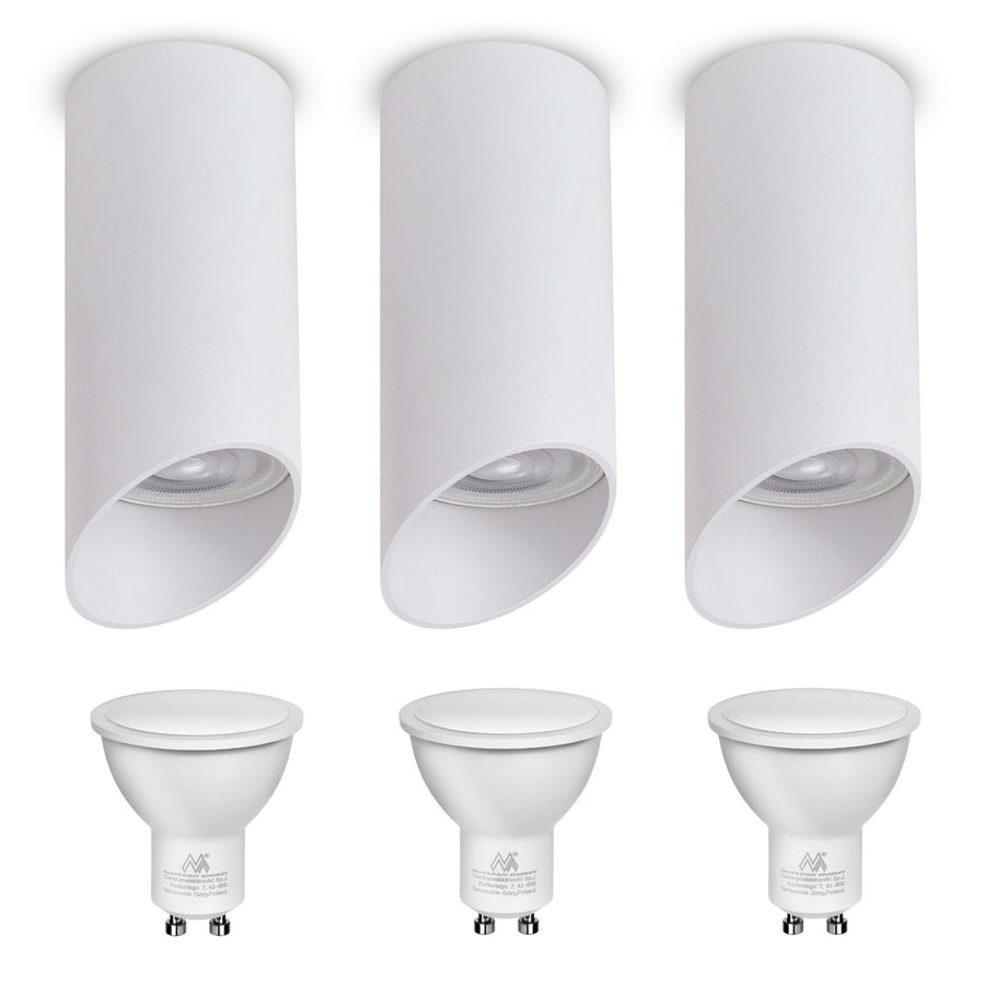 Maclean surface-mounted luminaire / tube, spot, round, aluminum, GU10, 55x130mm, white color, MCE360 W 3pcs+ LED bulb GU10 7W Maclean Energy MCE437 NW neutral white 4000K, 220-240V~, 50/60Hz 3pcs