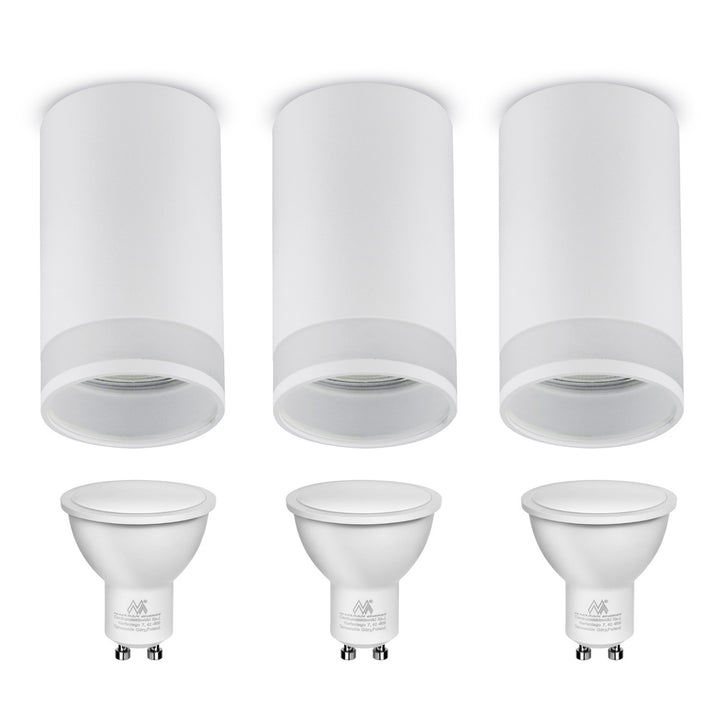 Maclean surface-mounted luminaire / tube, spot, round, aluminum, GU10, 55x130mm, color white, MCE361 W 3pcs+ LED bulb GU10 7W Maclean Energy MCE437 NW neutral white 4000K, 220-240V~, 50/60Hz 3pcs