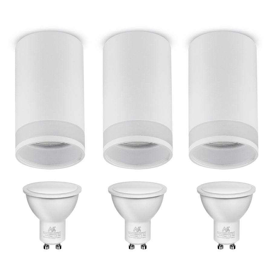 Maclean surface-mounted luminaire / tube, spot, round, aluminum, GU10, 55x130mm, color white, MCE361 W 3pcs+ LED bulb GU10 7W Maclean Energy MCE437 NW neutral white 4000K, 220-240V~, 50/60Hz 3pcs