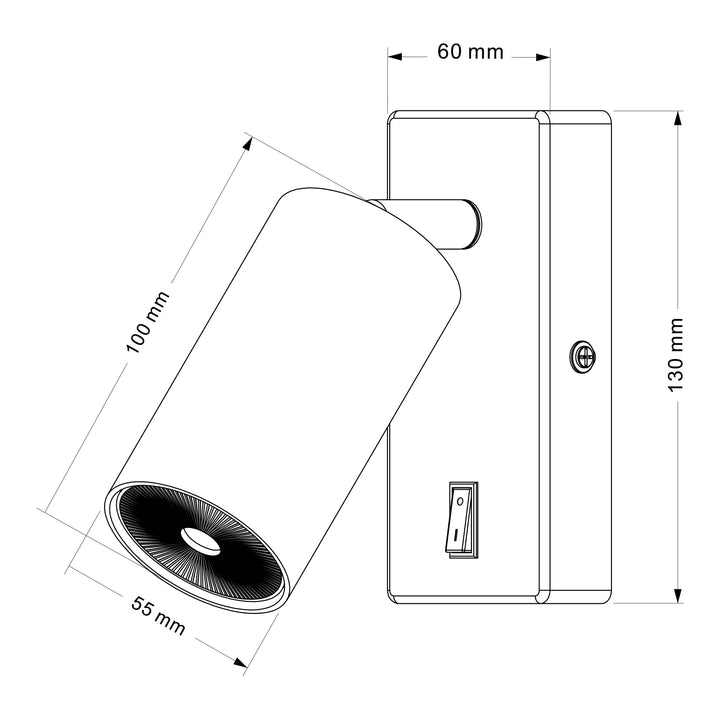 Maclean wall lamp / wall light, spot, round, GU10, with 55x90mm switch, white, MCE369 W+LED bulb GU10 7W Maclean Energy MCE437 WW warm white 3000K, 220-240V~, 50/60Hz, 490lm