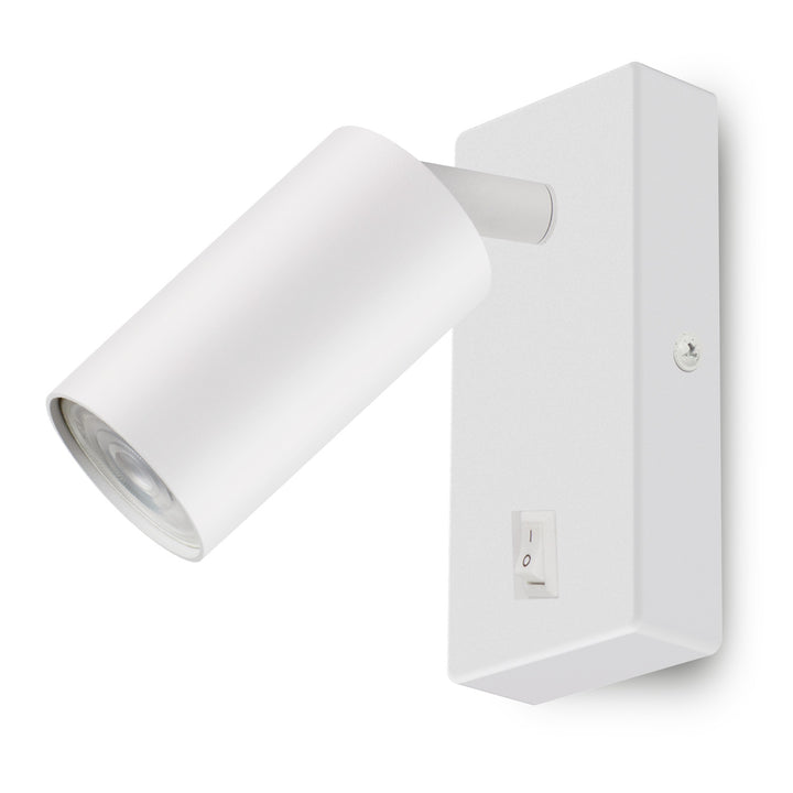 Maclean wall lamp / wall light, spot, round, GU10, with 55x90mm switch, white, MCE369 W+LED bulb GU10 7W Maclean Energy MCE437 WW warm white 3000K, 220-240V~, 50/60Hz, 490lm
