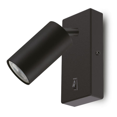 Wall lamp / wall lamp Maclean, spot, round, GU10, with switch 55x90mm, black color, MCE369 B+ LED bulb GU10 7W Maclean Energy MCE437 NW neutral white 4000K, 220-240V~, 50/60Hz, 490 lumens