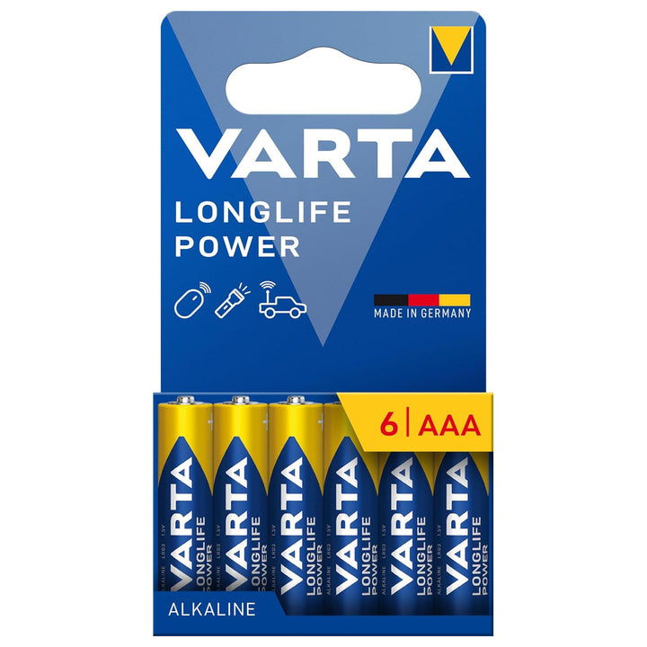 VARTA Longlife Power, 6 chadhnraí alcaileacha AAA, LR03, 1.5V