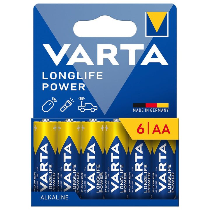 VARTA Longlife Power, 6 chadhnraí alcaileacha AA, LR06, 1.5V