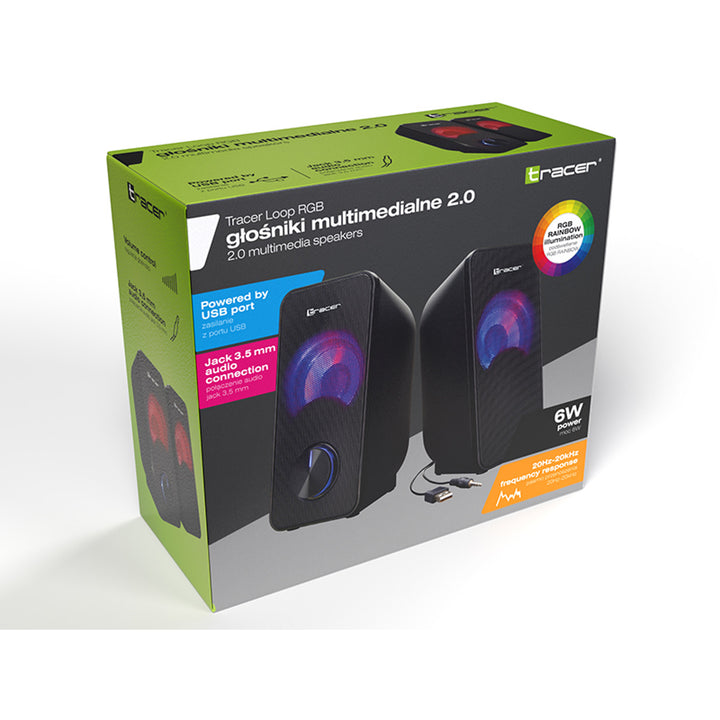 Tracer speakers, RGB backlighting, 6 W RMS, USB power, Loop