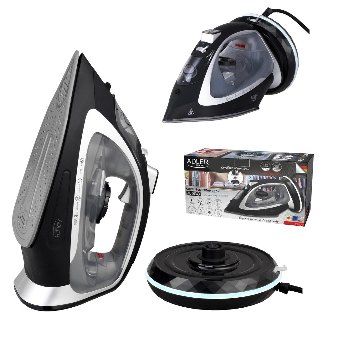 Adler steam iron, cordless, ceramic soleplate, 2800W, AD 5043