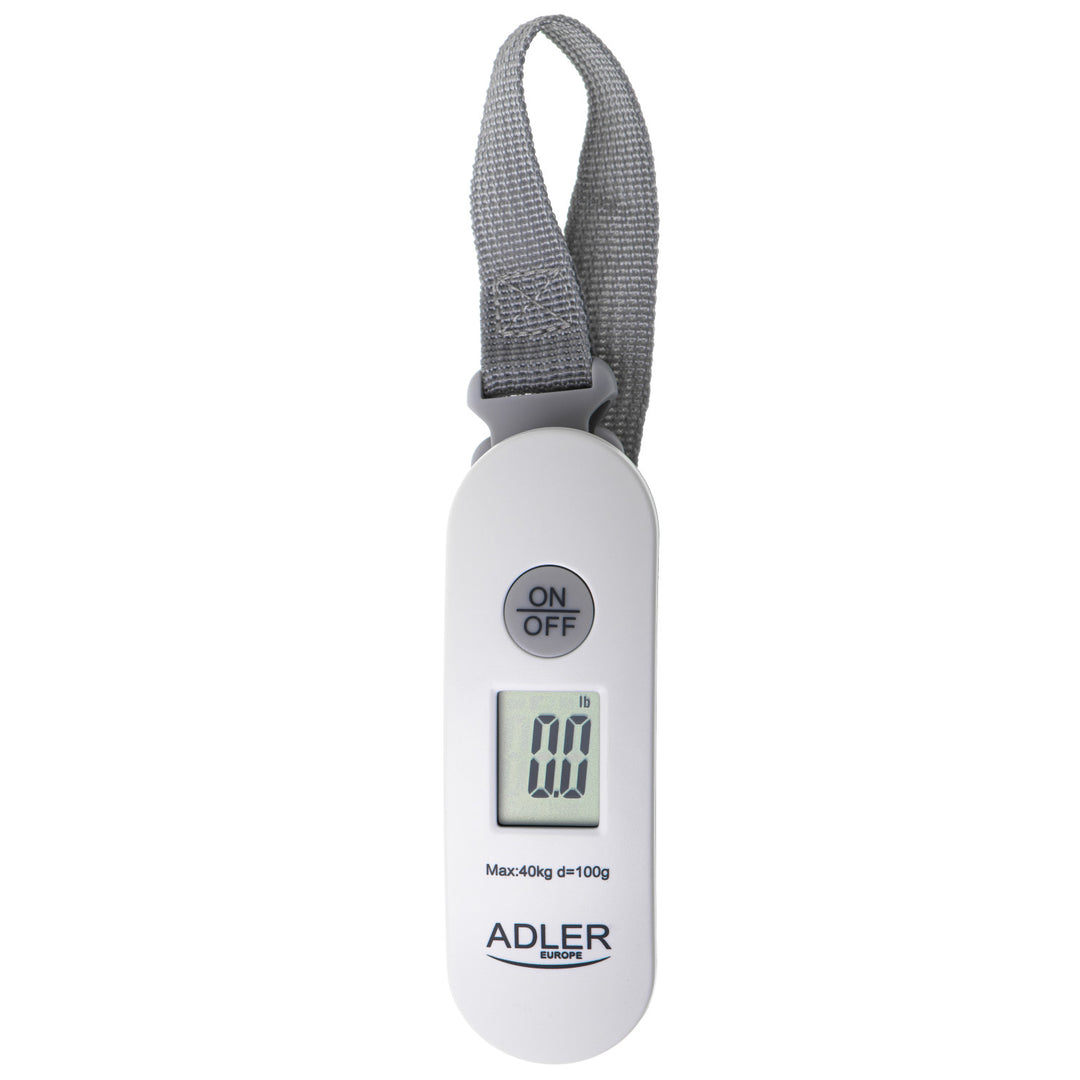 Adler luggage scale, up to 40 kg, LCD display, tare function and result stabilization, white-gray, AD 8189
